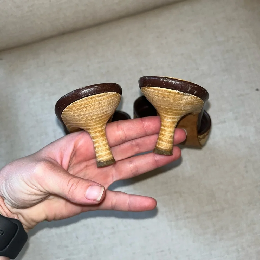 Vintage Chanel Raffia Woven Kitten Heel Mule Sandal Size 37 - Picture 2 of 10